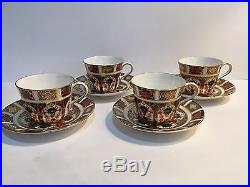 Set of 4 Royal Crown Derby Old Imari 1128 Teacups and Saucers