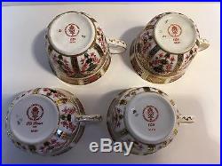 Set of 4 Royal Crown Derby Old Imari 1128 Teacups and Saucers