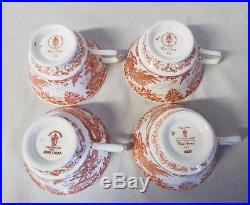 Set of 4 Vintage ROYAL CROWN DERBY RED AVES Pattern TEA CUP & SAUCERS + PLATES