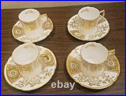 Set of 4 Vintage Royal Crown Green Derby Panel China Demitasse Cups & Saucers