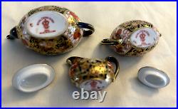 Set of 5 Royal Crown Derby IMARI Miniature Mini Tea Set Teapot Sugar Creamer Lid