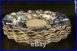 Set of 7 Royal Crown Derby Blue Mikado Luncheon Plate Sheffield D-9 Inch