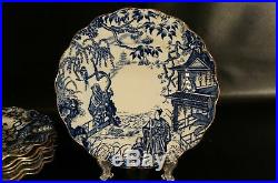 Set of 7 Royal Crown Derby Blue Mikado Luncheon Plate Sheffield D-9 Inch