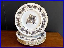 Set of 7 Royal Crown Derby Portman Oak dinner plates, 10 3/8'', Gold accent, nice