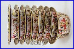 Set of 8 Antique Royal Crown Derby Traditional Imari Ramekins + 7 Saucers c1900