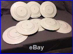 Set of 8 Royal Crown Derby 9 Plates w Salmon Pink Rims Roses Flowers and Gold