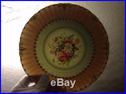 Set of 8 Royal Crown Derby 9 Plates w Salmon Pink Rims Roses Flowers and Gold
