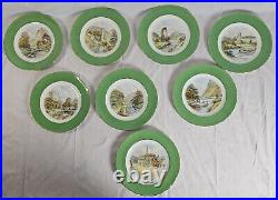 Set of Eight (8) Royal Crown Derby Scenic Plates c. 1942, Excellent Condition