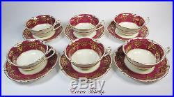 Six 1933 Royal Crown Derby Gold Burgundy Cups and Saucers FREE SHIP