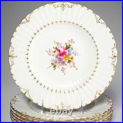 Six Royal Crown Derby England Ashby Dinner Plates, Floral Center, Gilt 10.25