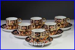 Six Royal Crown Derby Imari 2451 Quality Demitasse Coffee Cups & Saucers
