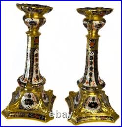Stunning, ROYAL CROWN DERBY Old Imari 1128 Pattern Candle Stick Holders