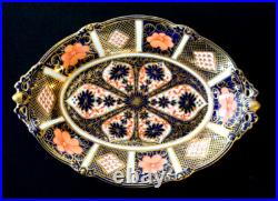 Stunning Royal Crown Derby Old Imari 1128, 1st Quality Oval Dessert Dish Blue