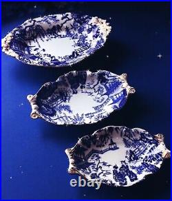 THREE Royal Crown DerbyBLUE MIKADOLovely Dishes, 8 on Pedestal REDUCED