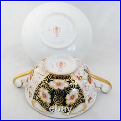 TRADITIONAL IMARI by Royal Crown Derby Cream Soup & Stand NEW NEVER USED England