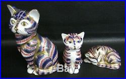 Three Royal Crown Derby Cat Paperweights 1st Quality Mint