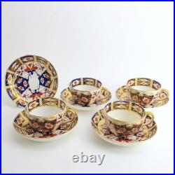 Traditional Imari (2451) Royal Crown Derby Set of 4 Flat Cups & 5 Saucers FLAWS