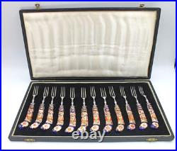 Traditional Imari Royal Crown Derby China 2451 Strawberry Fruit Fork Set of 12