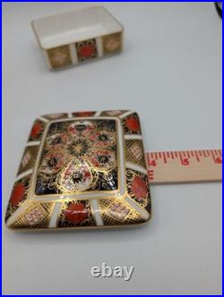 Trinket Box Royal Crown Derby Old Imari 1128 Lid Bone China Vintage 1970 England