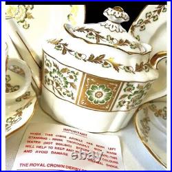 Used Royal Crown Derby Green Derby Panel Tea Set