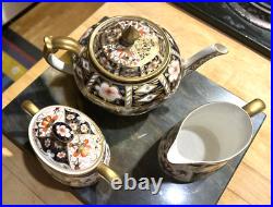 VTG SET of 5 Royal Crown Derby #2451 Imari Tea Set Pot Sugar Creamer Lids NICE