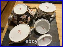 VTG SET of 5 Royal Crown Derby #2451 Imari Tea Set Pot Sugar Creamer Lids NICE