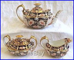 Very Fine Antique ROYAL CROWN DERBY 2451 IMARI Teapot Creamer & Sugar Tea Set