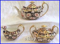 Very Fine Antique ROYAL CROWN DERBY 2451 IMARI Teapot Creamer & Sugar Tea Set