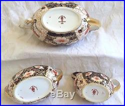 Very Fine Antique ROYAL CROWN DERBY 2451 IMARI Teapot Creamer & Sugar Tea Set