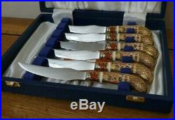 Very Rare Royal Crown Derby Imari 1128 SET OF 6 KNIVES Boxed Beautiful