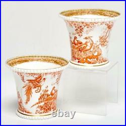 Vintage Pair Royal Crown Derby Cachepots Red Aves Rust Red & Gilt, 1944