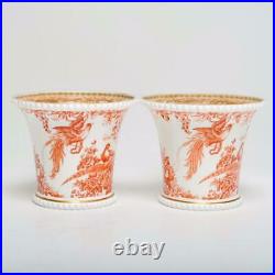 Vintage Pair Royal Crown Derby Cachepots Red Aves Rust Red & Gilt, 1944