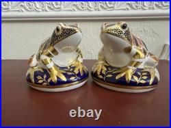 Vintage Pair Royal Crown Derby Imari Frog Paperweights Gold Stopper Top Quality