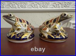 Vintage Pair Royal Crown Derby Imari Frog Paperweights Gold Stopper Top Quality