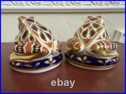 Vintage Pair Royal Crown Derby Imari Frog Paperweights Gold Stopper Top Quality