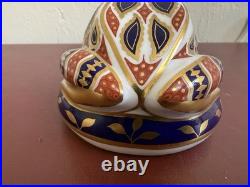 Vintage Pair Royal Crown Derby Imari Frog Paperweights Gold Stopper Top Quality