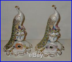 Vintage Pair Royal Crown Derby Porcelain/Bone China Peacock Figurines J Gould