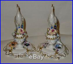 Vintage Pair Royal Crown Derby Porcelain/Bone China Peacock Figurines J Gould