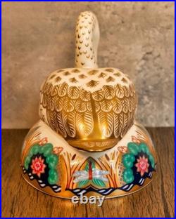 Vintage ROYAL CROWN DERBY Swan Paperweight 22K Gold Gild Lotus Flowers Dragonfly