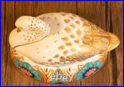 Vintage ROYAL CROWN DERBY Swan Paperweight 22K Gold Gild Lotus Flowers Dragonfly