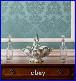 Vintage Royal Crown Derby Basket Porcelain Bows Gilded Edges Turquoise #4998