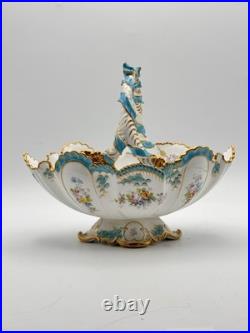 Vintage Royal Crown Derby Basket Porcelain Bows Gilded Edges Turquoise #4998
