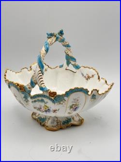 Vintage Royal Crown Derby Basket Porcelain Bows Gilded Edges Turquoise #4998