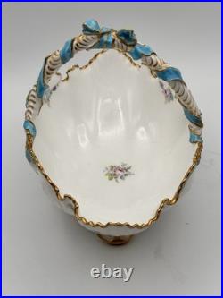 Vintage Royal Crown Derby Basket Porcelain Bows Gilded Edges Turquoise #4998