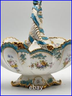 Vintage Royal Crown Derby Basket Porcelain Bows Gilded Edges Turquoise #4998