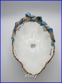 Vintage Royal Crown Derby Basket Porcelain Bows Gilded Edges Turquoise #4998