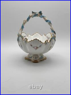 Vintage Royal Crown Derby Basket Porcelain Bows Gilded Edges Turquoise #4998
