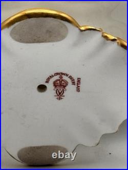 Vintage Royal Crown Derby Basket Porcelain Bows Gilded Edges Turquoise #4998