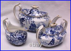 Vintage Royal Crown Derby Blue Mikado Tea Set Teapot Creamer Sugar Bowl
