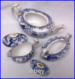 Vintage Royal Crown Derby Blue Mikado Tea Set Teapot Creamer Sugar Bowl